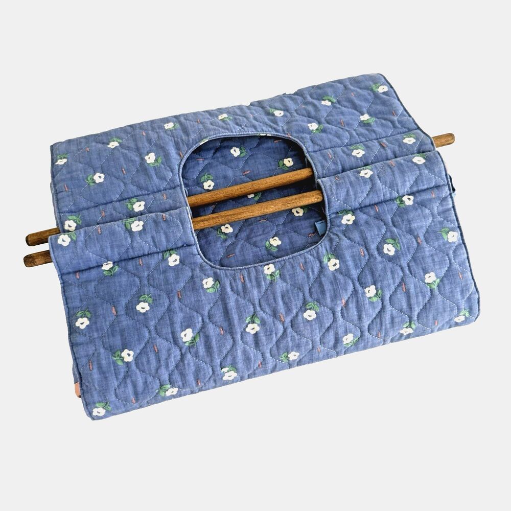 Quilted Potluck Casserole Carrying Case Bag Picnic Food Handmade Blue Large